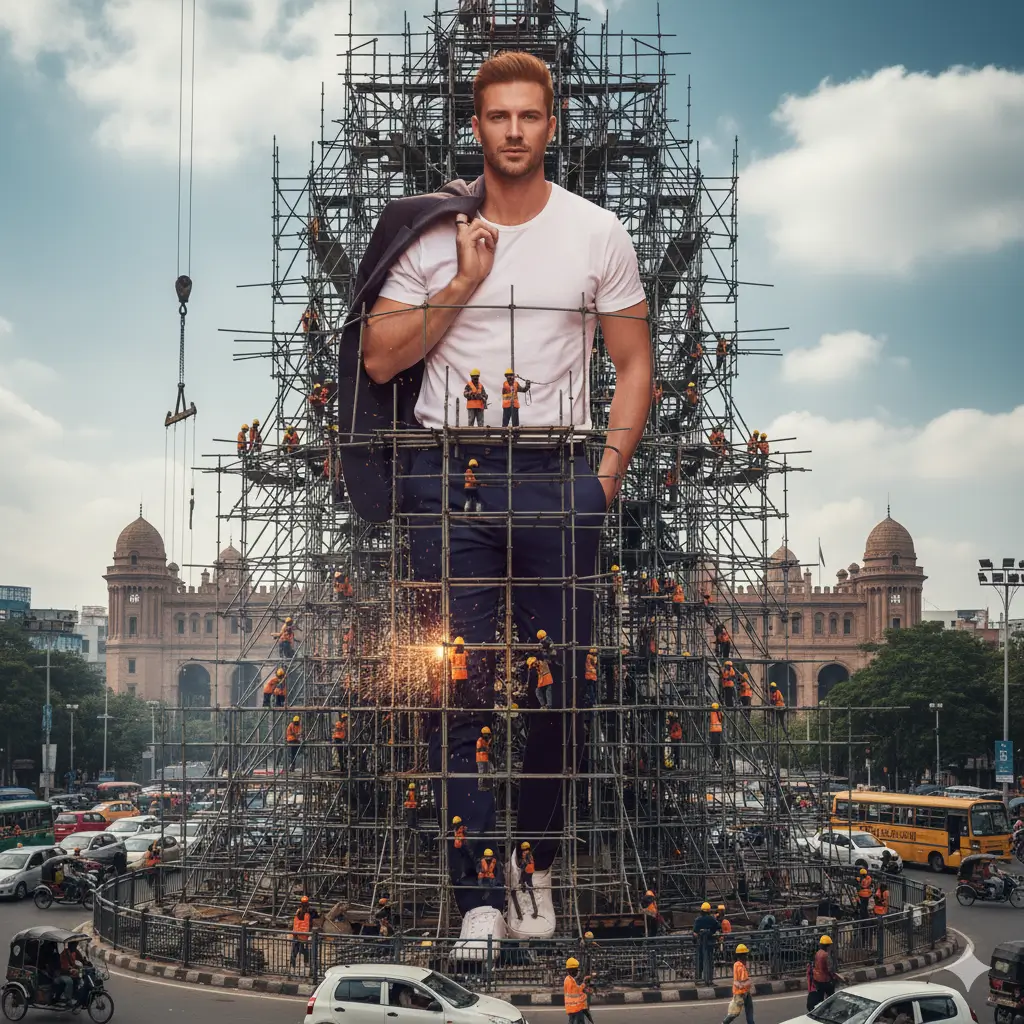 Giant Hyper-Realistic Statue Under Construction in Dhaka Roundabout - Based on Original Face